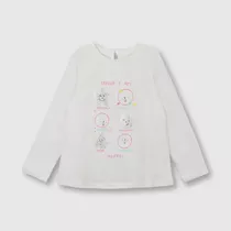 Polera De Bebé Niña Caritas Blanco (3 A 36 Meses)