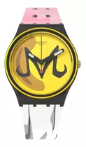 Reloj Swatch Majin Buu X Swatch Dragonball Z Ss Color De La Malla Rosa-blanco Color Del Bisel Negro Color Del Fondo Amarillo