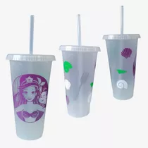 Vaso Diseño La Sirenita - Ariel Disney Con Tapa Y Popote