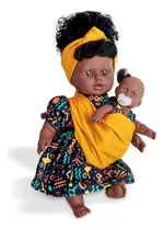 Boneca Ayana Afro Mãe E Filha Vinil Articulada 38cm Adijomar