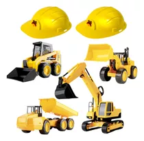 Kit Construção 4 Carrinhos Caminhão E Escavadeiras +capacete