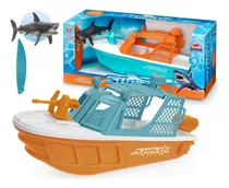 Lancha Barco Shark Wave Brinquedo Com Tubarão Para Piscina