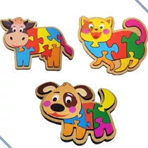 Quebra Cabeças Infantil, Animais Em Mdf - Kit 3 Unidades