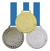 50 Medalhas 45mm Honra Ao Mérito Ouro Prata Bronze Com Fita