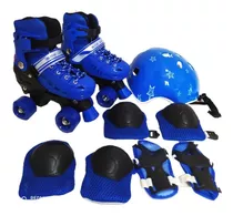 Kit Patins Infantil Roller Quad Regulável Azul Promoção!!!