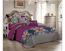 Quilt De Verano Morado Con Gris King / Super King C3001