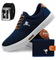 Tenis Masculino Casual Polo Joy Kit Com Cinto E Carteira