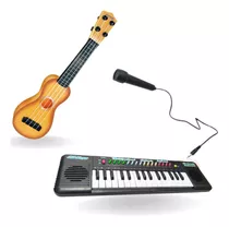 Kit Piano Teclado Musical Infantil+microfone+violão Karaokê