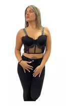 Crop Top Brasier Lenceria Erotica Encaje Con Copas Dama