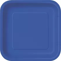 Cuadrado De La Torta Real Papel Azul Placas, 16ct