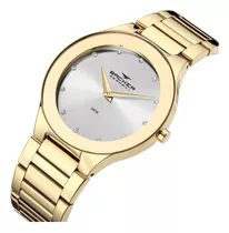 Relógio Backer Feminino Dourado Pedras Crystal 4001145f Kit