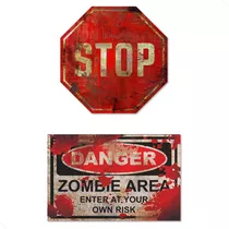 Kit Com Duas Placas Decoração: Zombie Zone 5073 + Stop 5233