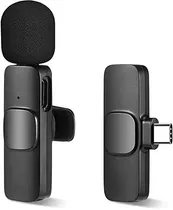 Mini Micrófono Solapa Inalámbrico Recargable Tipo C Android Color Negro