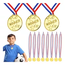 12 Medallas De Plástico Dorado Para Fiestas Juegos