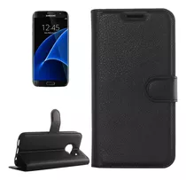 Funda Negra Para Galaxy S7 Edge/g935 Litchi Texture Pu