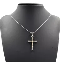 Cruz De Plata 925 Con Oro De 14k Tubular 3 Cms Con Cadena