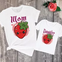 Combo Remera Madre E Hija Combinada Frutilla Mujer Dama Nena