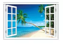 Vinilos Efecto 3d Ventana Playas Y Mares - 1mx60cm