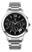 Reloj Elegante Seger 9097 Cronografro Acero Fecha ! Color De La Malla Plateado Color Del Fondo Negro