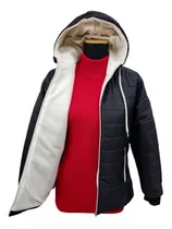 Campera Inflable De Mujer Forrada En Polar Con Capucha