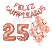 Globo Numero 25 1 M + Letras 40 Cm + Globos Latex Rosa Gold