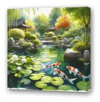 Cuadro 20x20cm Koi Paisaje Sereno Acuarela Relajacion M2