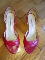 Zapatos De Cuero Rojo Talle 37 Taco Chino