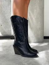 Botas Texanas Negras Caña Alta De Cuero Vegano Nuevas