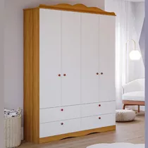 Roupeiro Infantil Encanto Permobili 4 Portas Nature Branco