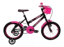 Bicicleta  Infantil Cairu C-high Aro 16 Freios V-brakes Cor Preto/rosa Com Rodas De Treinamento