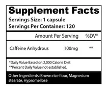 Cafeina Insane Labz 120 Caps 100mg C/u Sport Caffeine Energy Sabor Sin Sabor