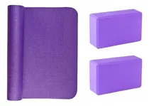 Colchoneta Mat Yoga 6 Mm + 2 Ladrillos Taco Yoga Combo Set Color Mat + Ladrillos De Color Segun Stock