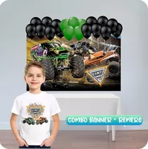 Combo Cumpleaños Remera Y Banner Niños Monster Jam