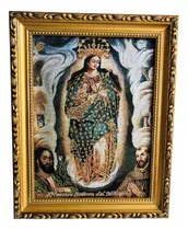 Virgen Del Milagro 27 X 21 Cm Gobelino Tejido A Mano