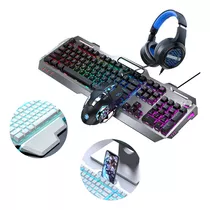 Teclado Com Knob + Fones De Ouvido + Mouse Macro Para Jogos