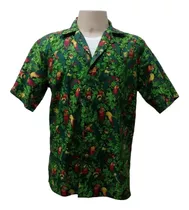 Camisa Masc.hawaiana Verde C/ Papagaios 0033(atente Medidas)