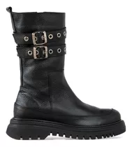 Botas Base Tractor De Cuero Con Hebillas Mujer Henin Heyas