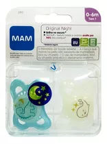 Kit 2 Chupetas Night Azul Mam ® 0-6 M Tam. 1 Com Estojo Período De Idade 0 A 6 Meses