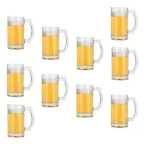 Jogo 10 Canecas De Chopp Cerveja Copo De Vidro Liso 500ml