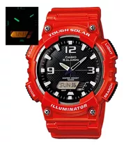 Reloj De Pulsera Casio Youth Aq-s810 De Cuerpo Color Rojo, Analógico-digital, Fondo Negro, Con Correa De Resina Color Rojo, Agujas Color Gris Y Azul, Dial Gris, Minutero/segundero Gris, Bisel Color Ro