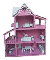 Casa De Boneca  45 Cm Pintada Rosa Com Nome Da Criança 