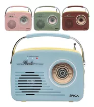 Radio Vintage Parlante Bluetooth Portatil Spica Sp120 Am/fm Color Celeste