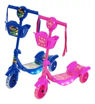 Patinete Infantil Luz De Led 3 Rodas Com Cesta Rosa Ou Azul