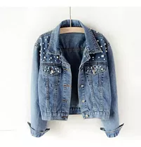 Chaqueta De Jeans De Mujer De Gran Tamaño Con Diamantes