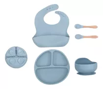 Kit 8 Alimentação Bebê Silicone Prato Babador Alimentar Bpa