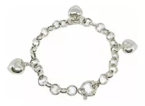 Pulsera Roló Dijes Corazones 21 Cm Plata 925 