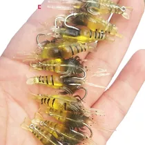 10 Isca Artificial Aromatizada Camarão Silicone Anzol Pesca