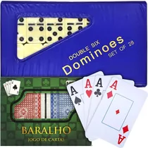 Kit Dominó Com 28 Peças Osso 2 Baralhos Completos 112 Cartas