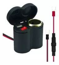 Cargador Usb Y Encendedor De Cigarros Para Moto 12v Color Negro