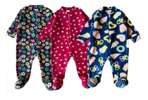 Kit 3 Macacão Infantil Pijama Soft Fleece De Frio Com Pezinh